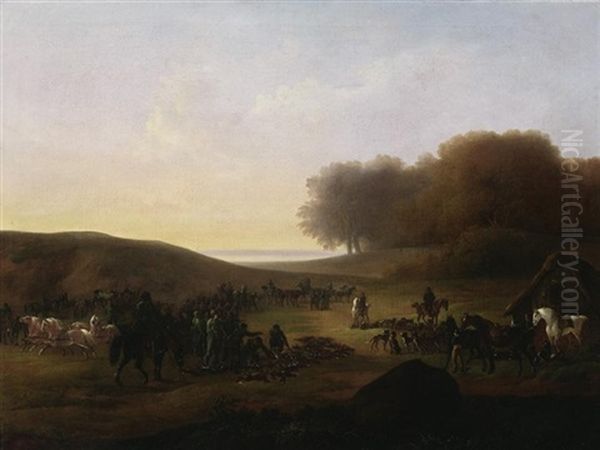 Jagdgesellschaft In Weiter Mecklenburgischer Kustenlandschaft Oil Painting by Albrecht Adam