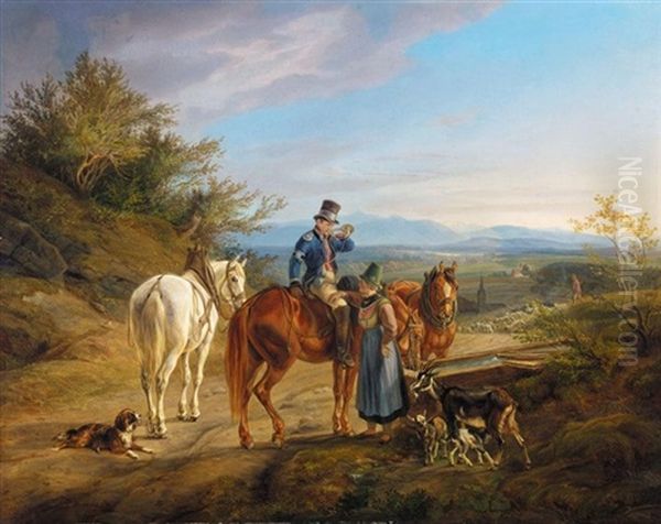 Rastender Reiter (halt On A Country Road) Oil Painting by Albrecht Adam