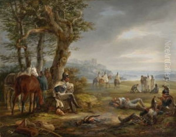 Biwak Franzosischer Kurassiere Oil Painting by Albrecht Adam