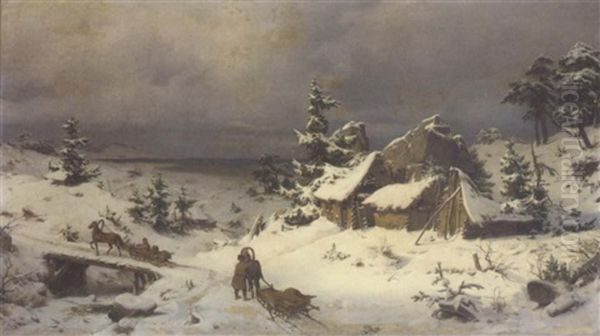 Sleigh Riders Setting Off On A Journey by Albrecht Adam