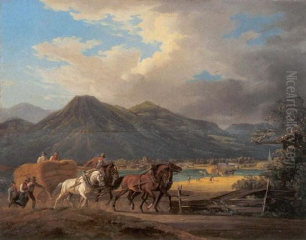 Kornernte Beim Tegernsee Oil Painting by Albrecht Adam