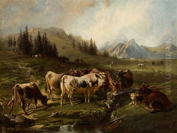 Cows On Pasture Oil Painting by Benno Raffael Adam