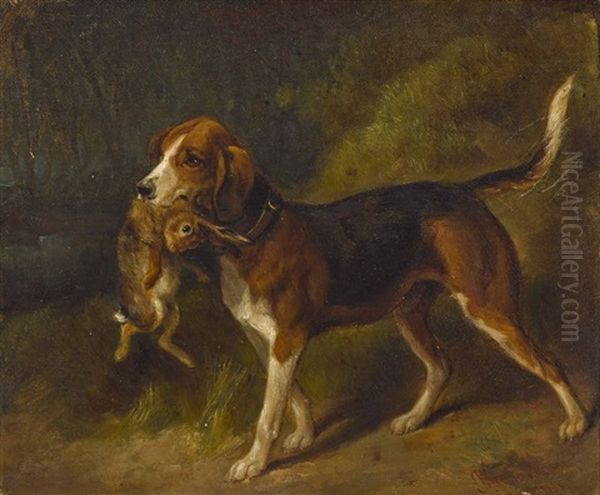 Jagdhund Mit Seinem Kaninchenfang Oil Painting by Benno Raffael Adam