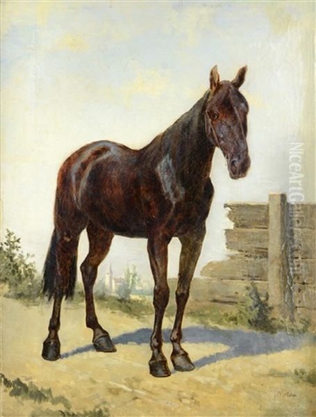 Bay Horse Oil Painting by Benno Raffael Adam