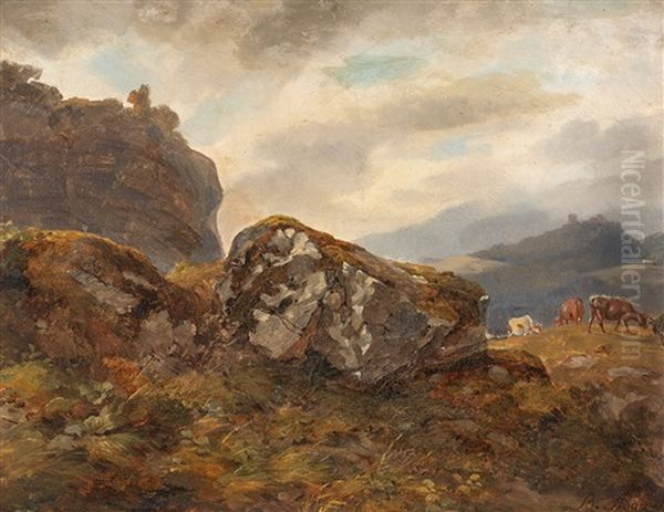 Berglandschaft Mit Weidenden Kuhen Oil Painting by Benno Raffael Adam