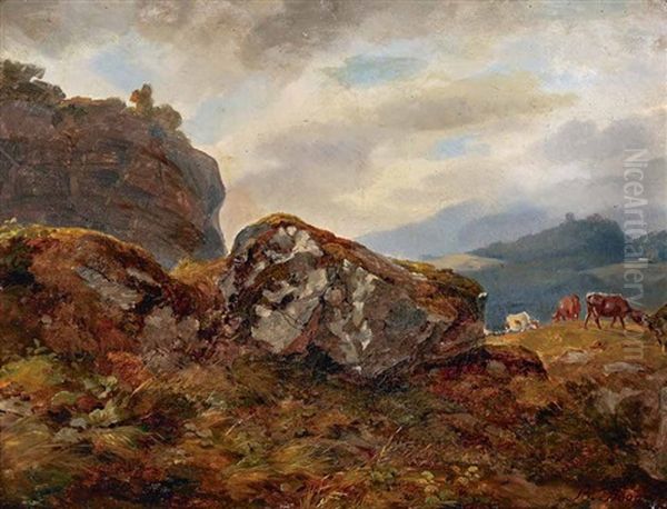 Weidevieh In Weiter Berglandschaft Oil Painting by Benno Raffael Adam