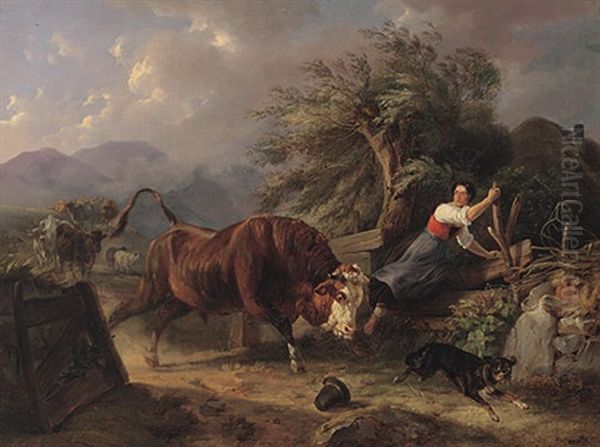 Heimkehrende Herde Auf Der Hochalm Oil Painting by Benno Raffael Adam