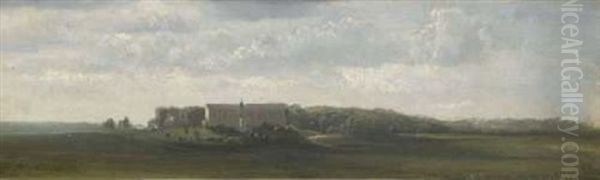 Munchen - Blick Uber Die Theresienwiese Auf Bavaria Und Ruhmeshalle (study) Oil Painting by Benno Raffael Adam