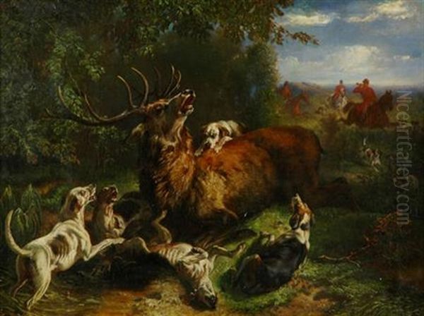 The Stag Hunt Oil Painting by Benno Raffael Adam