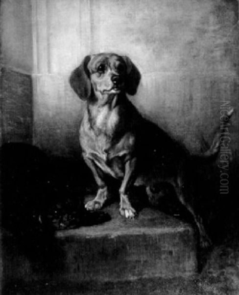 Best Friends/a Portrait Of A Dachshund And A King Charles Spaniel Oil Painting by Benno Raffael Adam