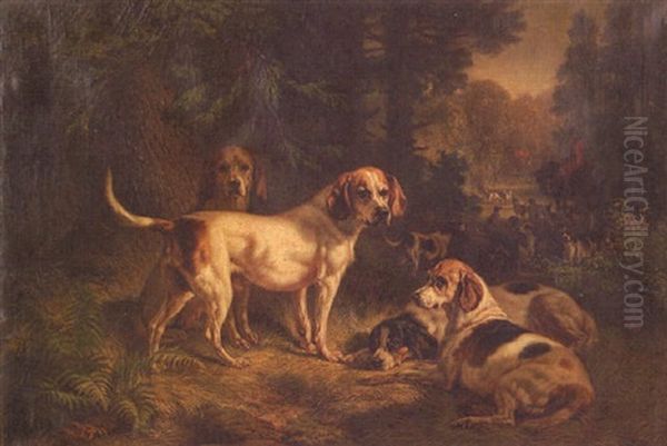 Foxhounds After The Hunt Oil Painting by Benno Raffael Adam