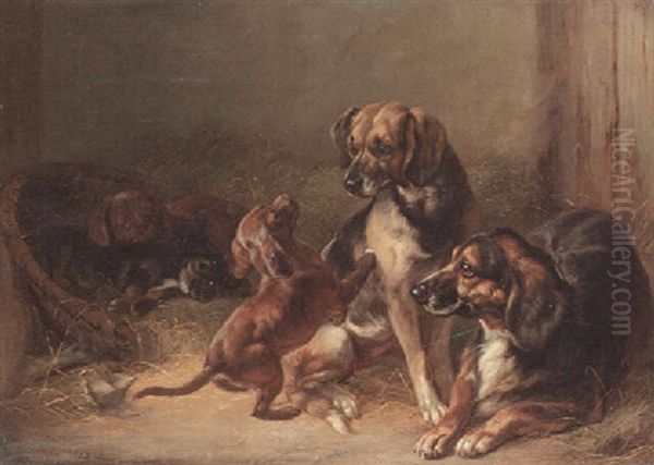 Dogs And Whelps Oil Painting by Benno Raffael Adam