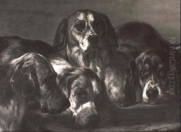 Four Setters Oil Painting by Benno Raffael Adam