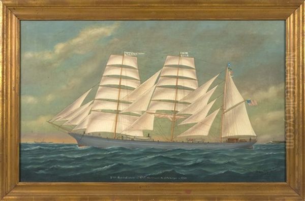 3 Mast Bark -- Lodore -- Capt. William M. Eldridge -- 1889 Oil Painting by Edouard Adam