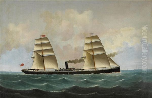 The S.s. Angerton At Sea, Homeward Bound Oil Painting by Edouard Adam