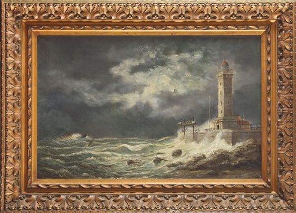 Tempetes Au Havre (2 Works) Oil Painting by Edouard Adam