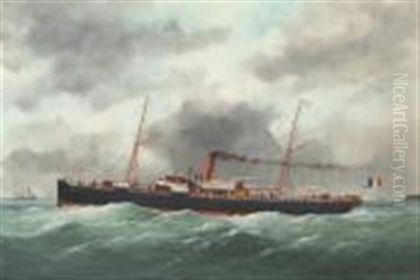 Mustapha Ben Ismael Sortant Du Havre, Navire Mixte De La Cie Gale Transatlantique Oil Painting by Edouard Adam