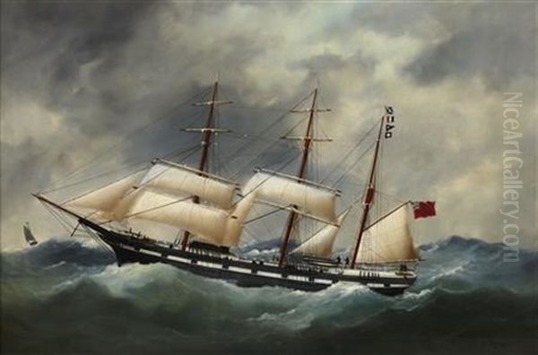 The S.s. Argosy In Heavy Seas Oil Painting by Edouard Adam