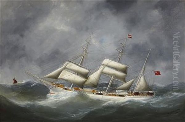 The S.s. Inngreen In Heavy Seas Oil Painting by Edouard Adam