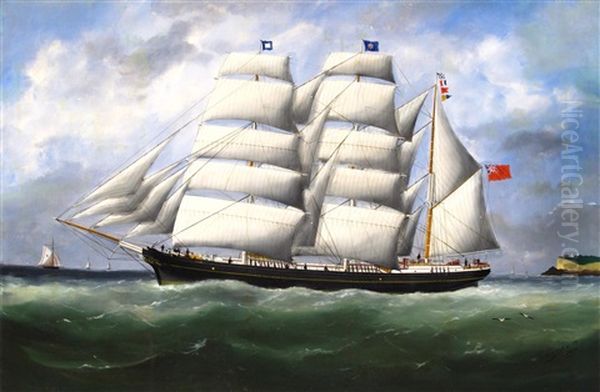 The Barque Ifafa Under Full Sail Leaving Le Havre Oil Painting by Edouard Adam