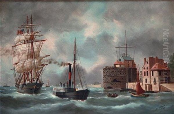 L'entree Du Port Du Havre Oil Painting by Edouard Adam