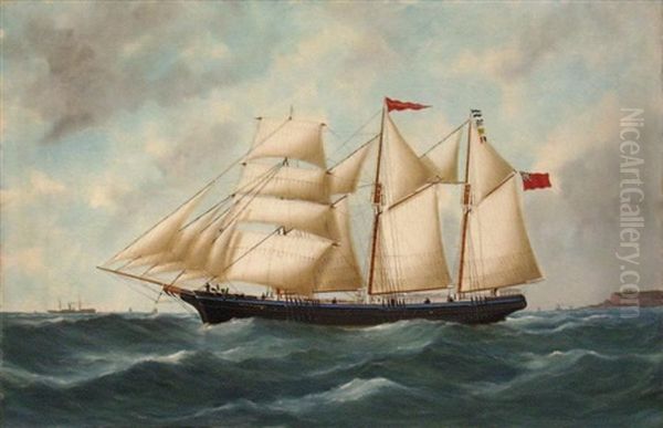 Trois Mats Barque Quittant Le Havre Oil Painting by Edouard Adam