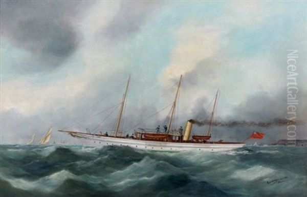 Yacht Anglais Quittant Le Havre Oil Painting by Edouard Adam