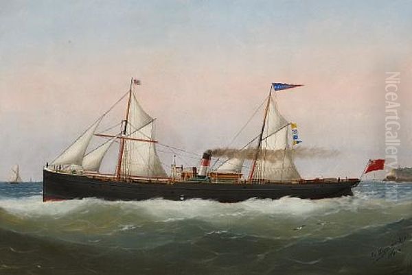 The Auxiliary Steamer Rishanglys Calling For A Pilot Off A Headland Oil Painting by Edouard Adam