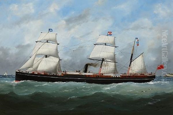 The Auxiliary Steamer County Of Sutherland At Sea Under Steam And Sail Oil Painting by Edouard Adam