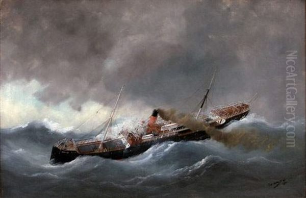 Le Bateau A Vapeur Carlisle Dans La Tempete Oil Painting by Edouard Adam