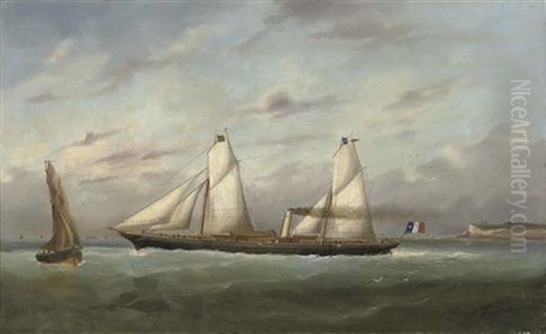 The Steam Yacht "eros" Outward-bound From Le Havre Oil Painting by Edouard Adam