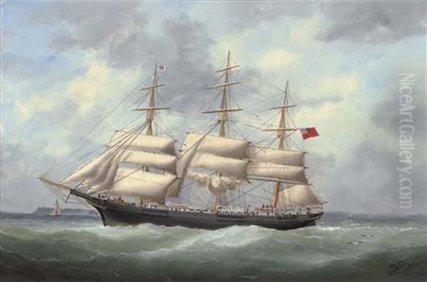 The Full-rigger "austriana" Reducing Sail And Calling For A Pilot Oil Painting by Edouard Adam