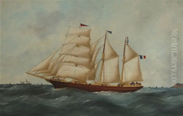 Le Trois-mats Antoinette Sous Voiles Oil Painting by Edouard Adam