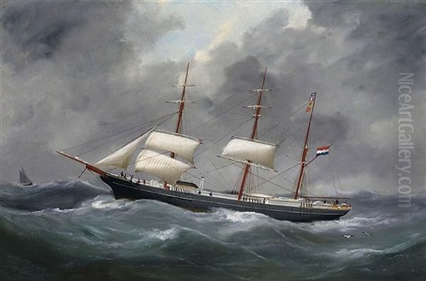 A Portrait Of A Ship Oil Painting by Edouard Adam