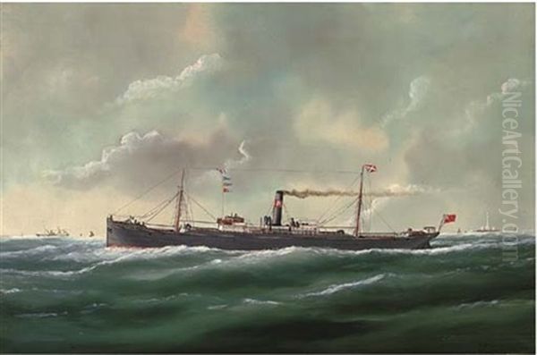 The General Cargo Steamer Agenoria At Sea by Edouard Adam