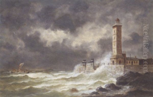 Tempete Au Large Du Havre Oil Painting by Edouard Adam