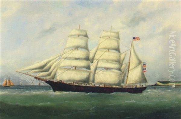 American Bark Near Le Havre Oil Painting by Edouard Adam