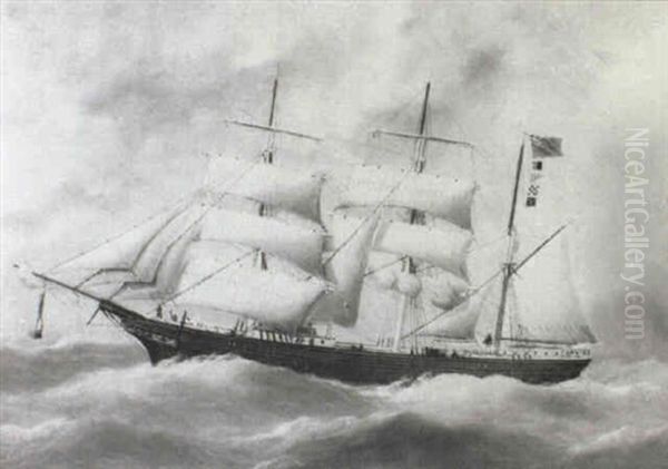 Barque At Sea Oil Painting by Edouard Adam