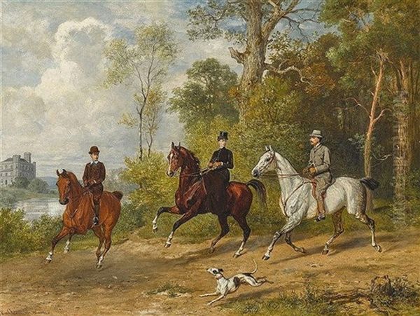 Ausritt Im Park (promenade A Cheval) Oil Painting by Emil Adam