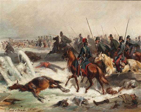 Cavalry In Combat Oil Painting by Emil Adam