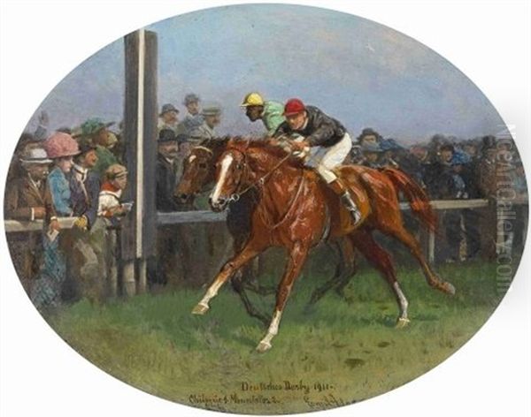 Deutsches Derby 1911 Oil Painting by Emil Adam