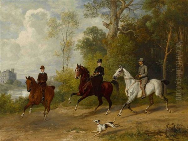 Ausritt Im Park (promenade A Cheval) Oil Painting by Emil Adam