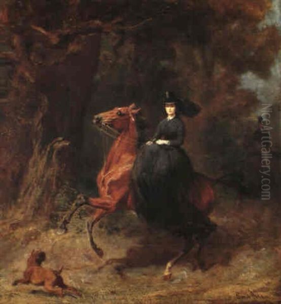 Kaiserin Elisabeth (sissi) Zu Pferd, Im Hintergrund         Schemenhaft Ein Reiter Oil Painting by Emil Adam