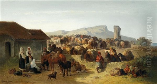 Rast Der Kaufleute An Der Dalmatischen Kuste Oil Painting by Eugen Adam