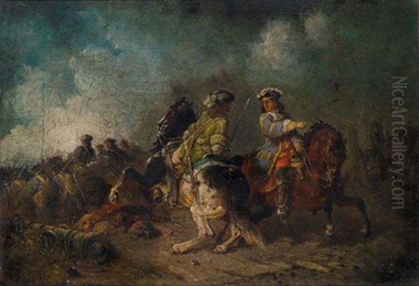 Militarische Szene Aus Der Zeit Des Spanischen Erbfolgekrieges Oil Painting by Eugen Adam