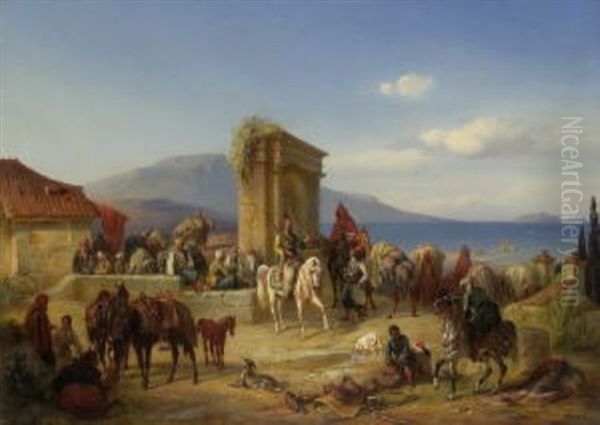 Reiterzug In Dalmatien Bei Der Rast Oil Painting by Eugen Adam