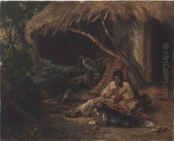 Robinson Crusoe And His Dog Oil Painting by Eugen Adam