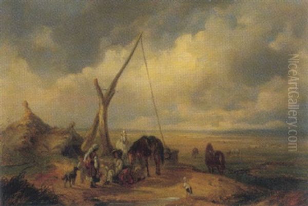 Pusztalandschaft Mit Rastenden Bauern Oil Painting by Eugen Adam