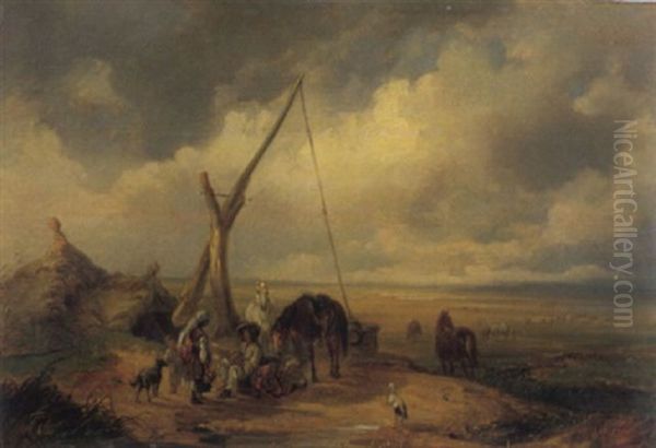 Pusztalandschaft Mit Rastenden Bauern Oil Painting by Eugen Adam