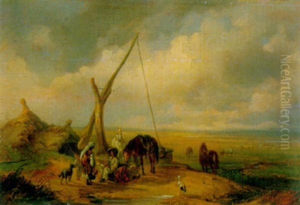 Pusztalandschaft Mit Rastenden Bauern Oil Painting by Eugen Adam